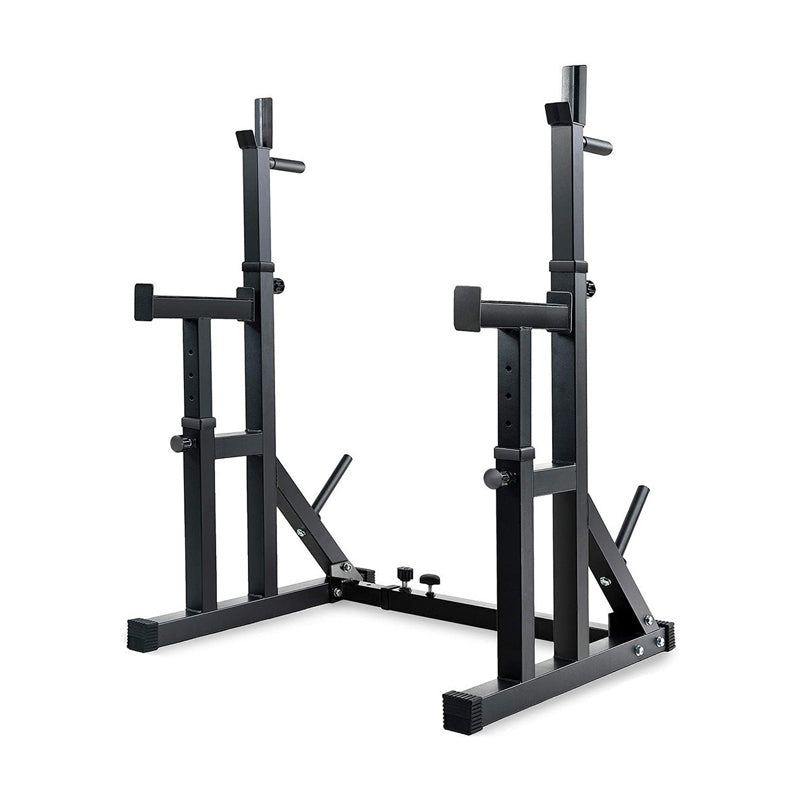 Adjustable Squat & Bench Press Rack with Spotters & Dip Bars – Heavy-Duty Barbell Stand for Home Gym Strength Training