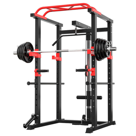 Professional Power Multi Cage with Pulley System – Adjustable Strength Rack with Pull-Up Bar & Spotters – Commercial-Grade Home Gym Station