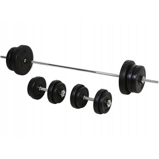 65kg Chrome Adjustable Dumbbell & Barbell Set – 2-in-1 Free Weights Kit | 170cm Bar with Spin Collars & Plastic-Coated Plates | Strength Training for Home Gym