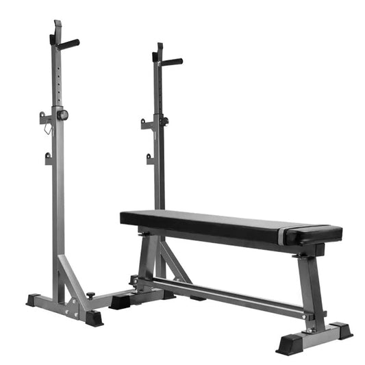 Half Squat Rack – Adjustable Barbell Stand with Dip Station & Spotters – 200kg Steel Frame for Home Gym Strength Training