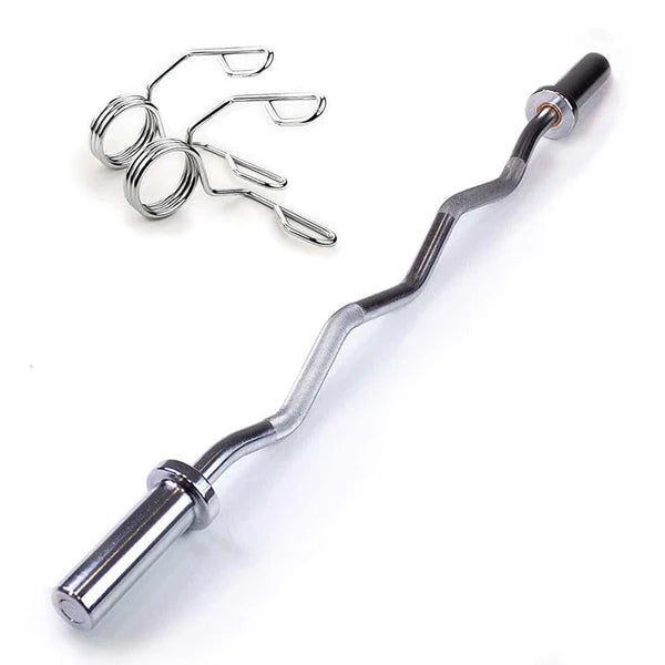 Chrome curl bar with attachments on a white background