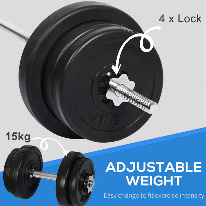 65kg Chrome Adjustable Dumbbell & Barbell Set – 2-in-1 Free Weights Kit | 170cm Bar with Spin Collars & Plastic-Coated Plates | Strength Training for Home Gym