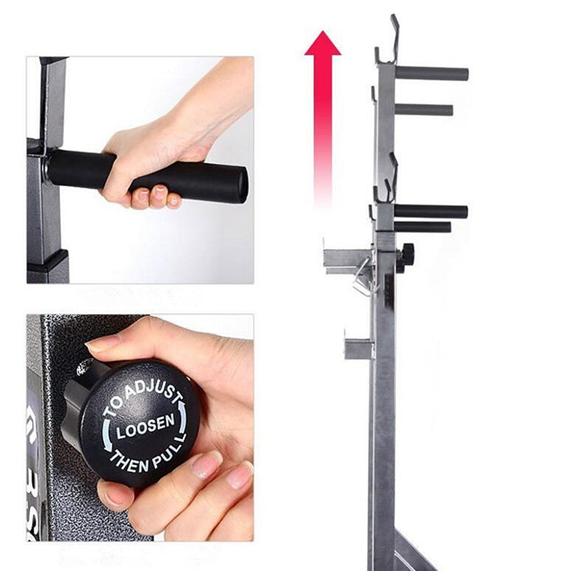Half Squat Rack – Adjustable Barbell Stand with Dip Station & Spotters – 200kg Steel Frame for Home Gym Strength Training