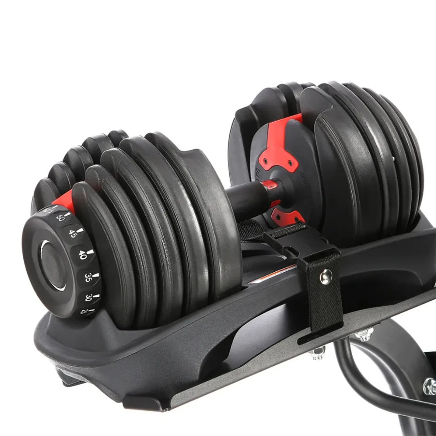 Adjustable Dumbbell Stand with Safety Strap – Compact Rack for 24kg & 40kg Dumbbells – Space-Saving, Sturdy Home Gym Storage