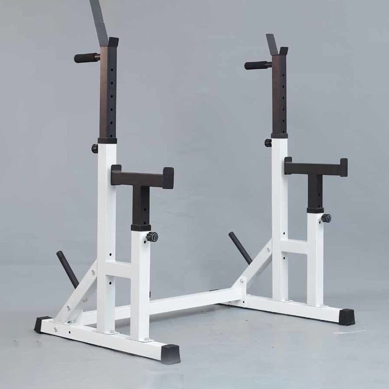 Adjustable Squat & Bench Press Rack with Spotters & Dip Bars – Heavy-Duty Barbell Stand for Home Gym Strength Training