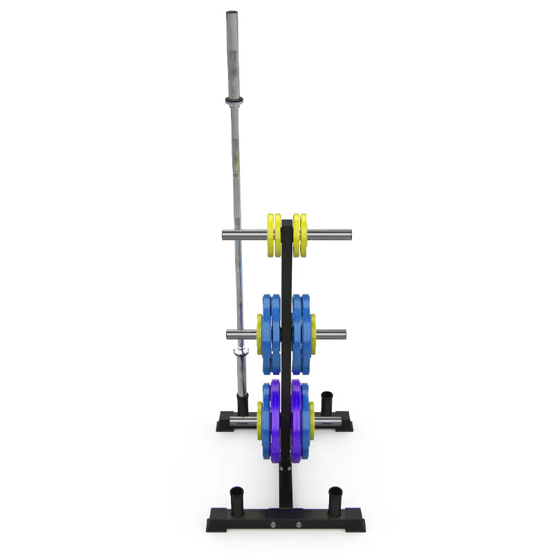 3-Tier Olympic Weight Plate Tree & Barbell Rack – Heavy-Duty Steel, 200kg Capacity – Compact, Scratch-Resistant Home Gym Stand