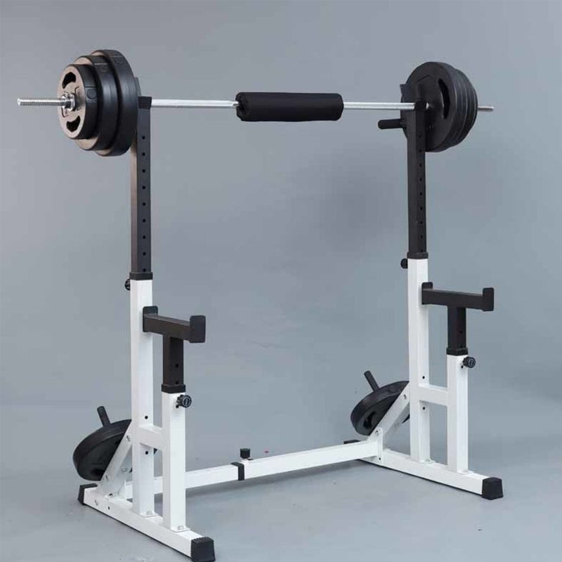 Adjustable Squat & Bench Press Rack with Spotters & Dip Bars – Heavy-Duty Barbell Stand for Home Gym Strength Training