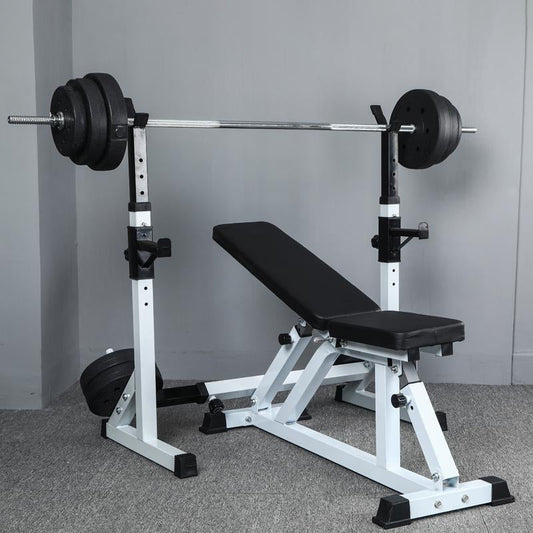 Adjustable Squat & Bench Press Rack with Spotters & Dip Bars – Heavy-Duty Barbell Stand for Home Gym Strength Training