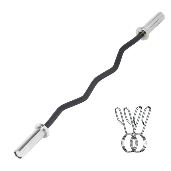 Curved barbell with attachments on a white background