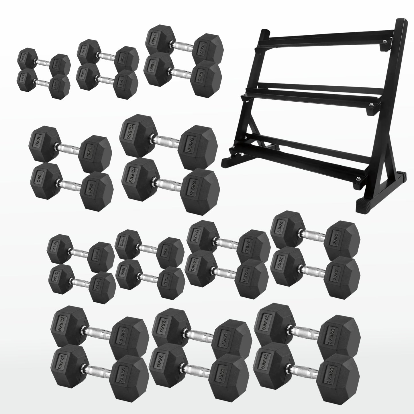 Premium Hex Dumbbells – Rubber Coated Free Weights with Anti-Roll Design, Professional-Grade for Strength Training in Home Gym Setups