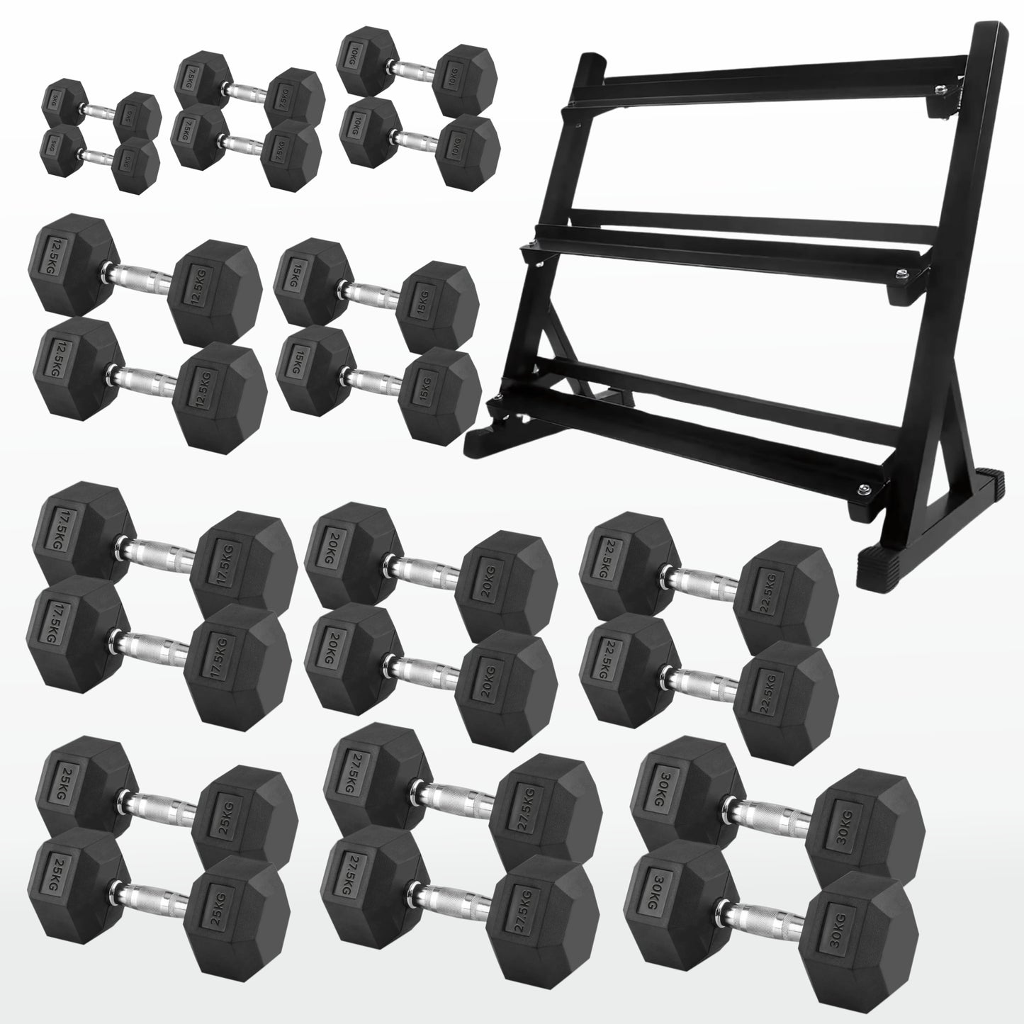 Premium Hex Dumbbells – Rubber Coated Free Weights with Anti-Roll Design, Professional-Grade for Strength Training in Home Gym Setups