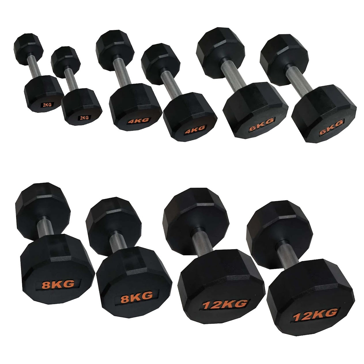 Premium Rubber-Coated Hex Dumbbells – Anti-Roll Design with Knurled Grip, Commercial-Grade Weights