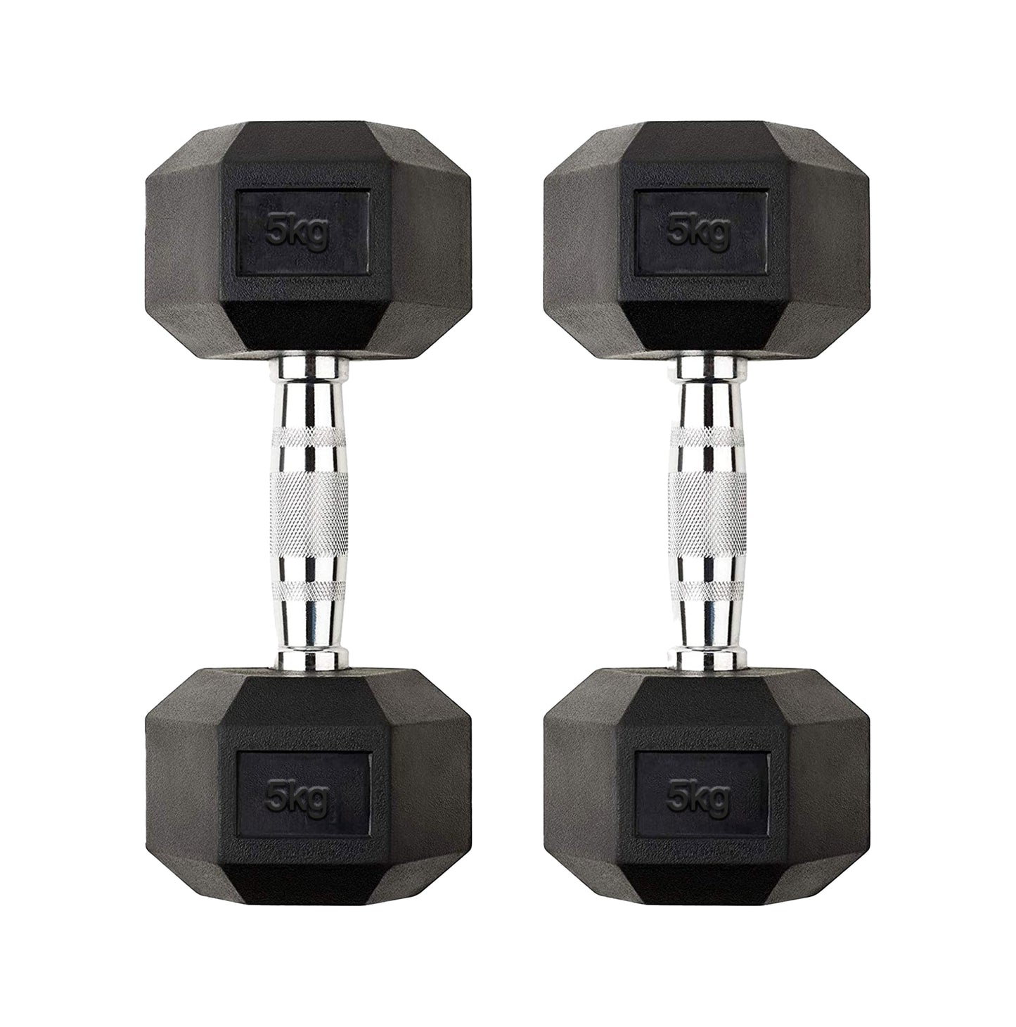 5kg Rubber Hex Dumbbells with Metal Handles – Durable Anti-Roll Free Weights for Home Gym Strength Training, Toning & Resistance Workouts