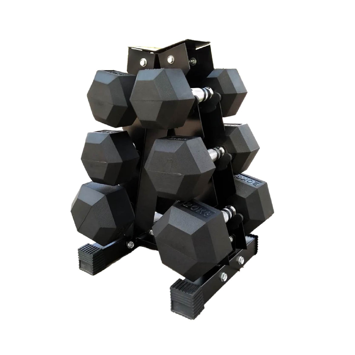 Rubber-Coated Hex Dumbbell Weights 2.5KG–15KG with Optional 3-Tier Rack, Heavy Duty Dumbbell Stand for Strength Training & Home Gym Dumbbell Storage