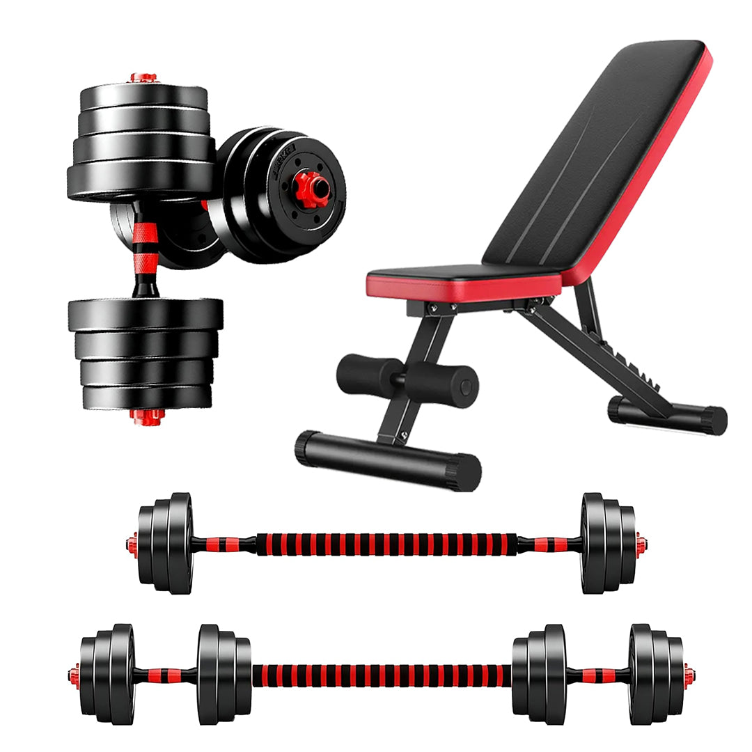 2-in-1 Adjustable Dumbbells & Barbell Set – 20kg/25kg/30kg | Strength Training Weight Kit with Connecting Rod & Anti-Slip Grip | Home Gym Equipment for Men & Women