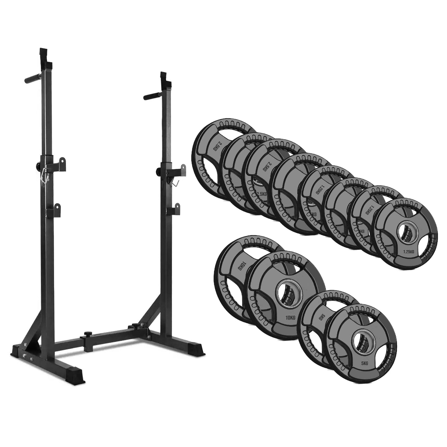 Half Squat Rack – Adjustable Barbell Stand with Dip Station & Spotters – 200kg Steel Frame for Home Gym Strength Training