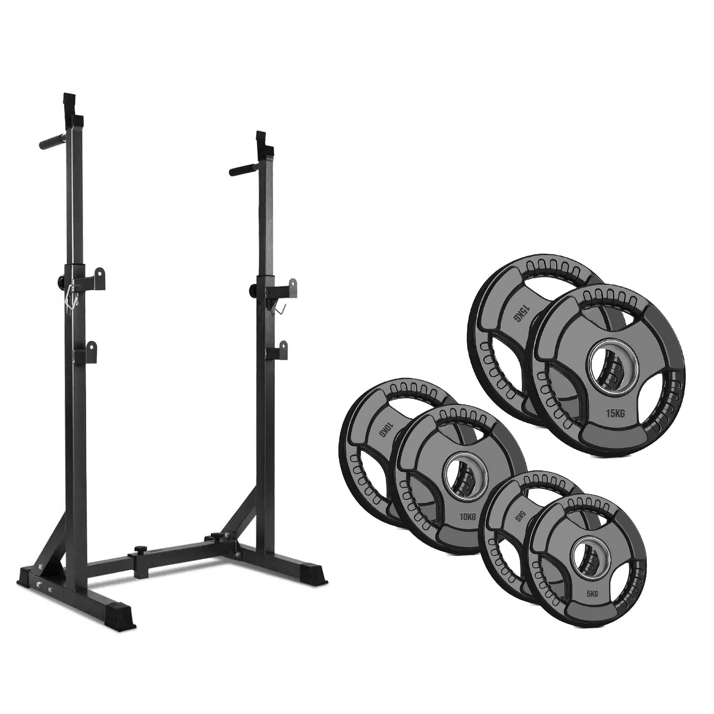 Half Squat Rack – Adjustable Barbell Stand with Dip Station & Spotters – 200kg Steel Frame for Home Gym Strength Training
