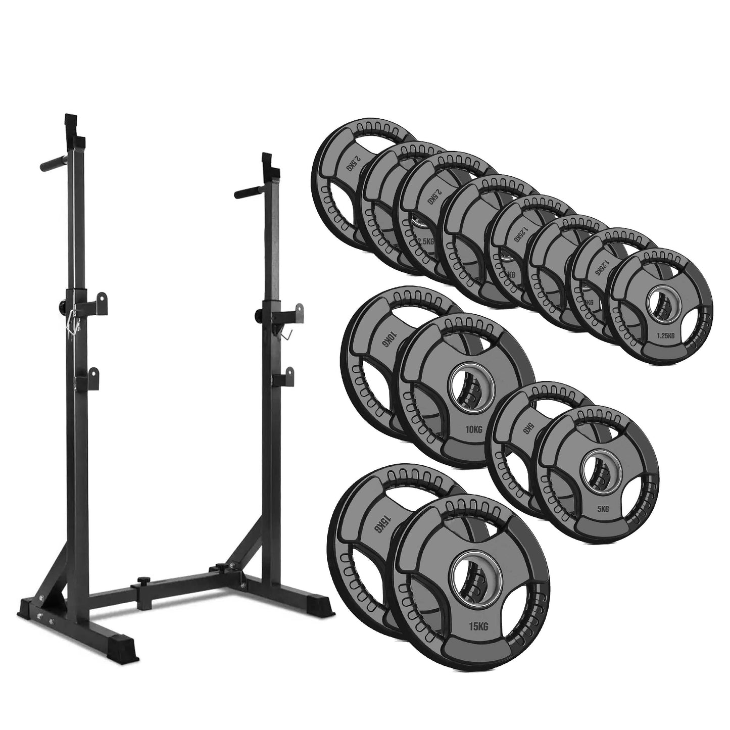 Half Squat Rack – Adjustable Barbell Stand with Dip Station & Spotters – 200kg Steel Frame for Home Gym Strength Training