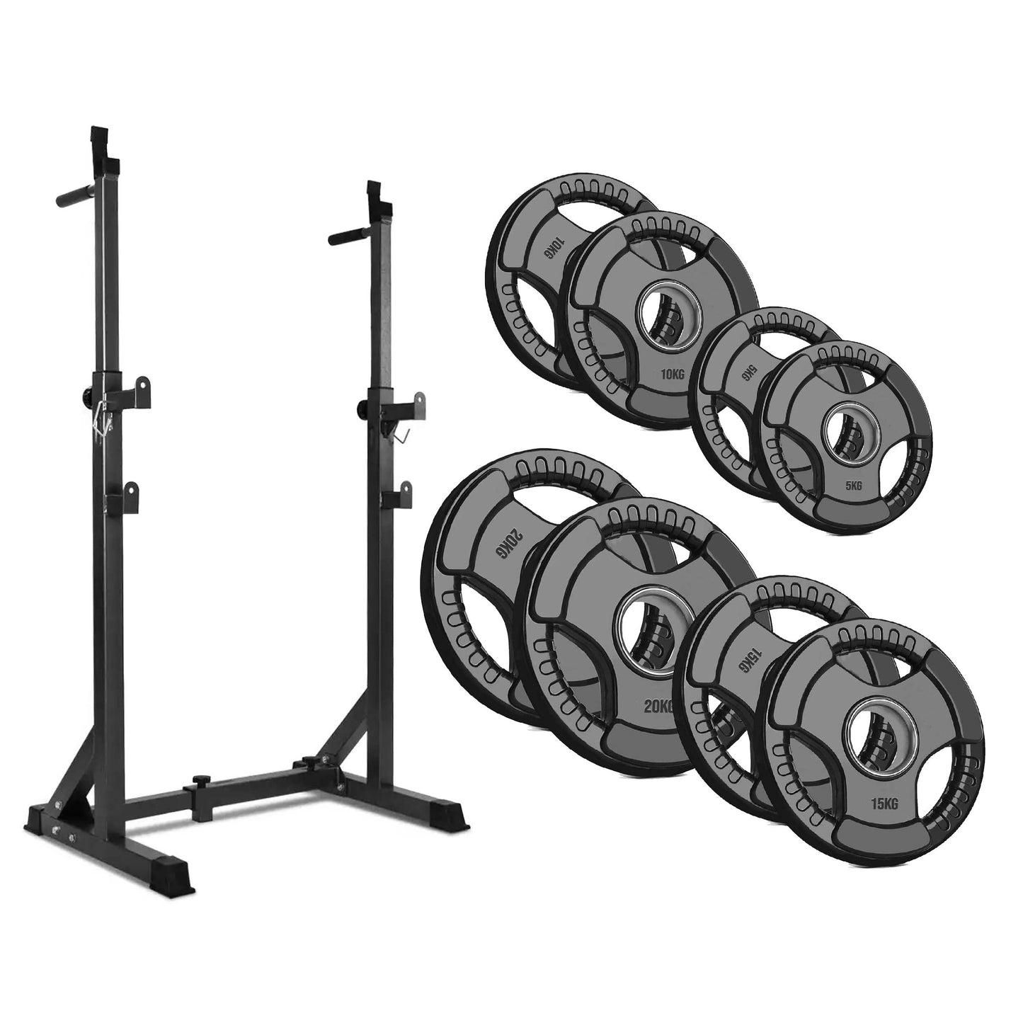 Half Squat Rack – Adjustable Barbell Stand with Dip Station & Spotters – 200kg Steel Frame for Home Gym Strength Training