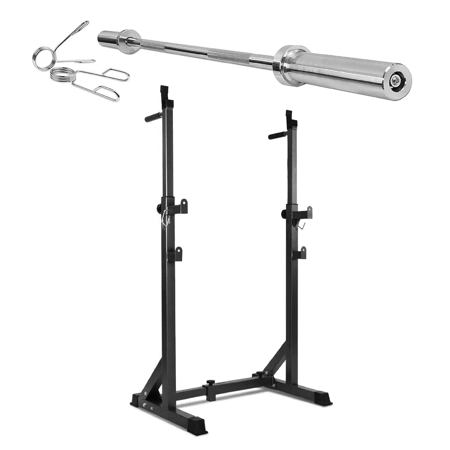 Half Squat Rack – Adjustable Barbell Stand with Dip Station & Spotters – 200kg Steel Frame for Home Gym Strength Training