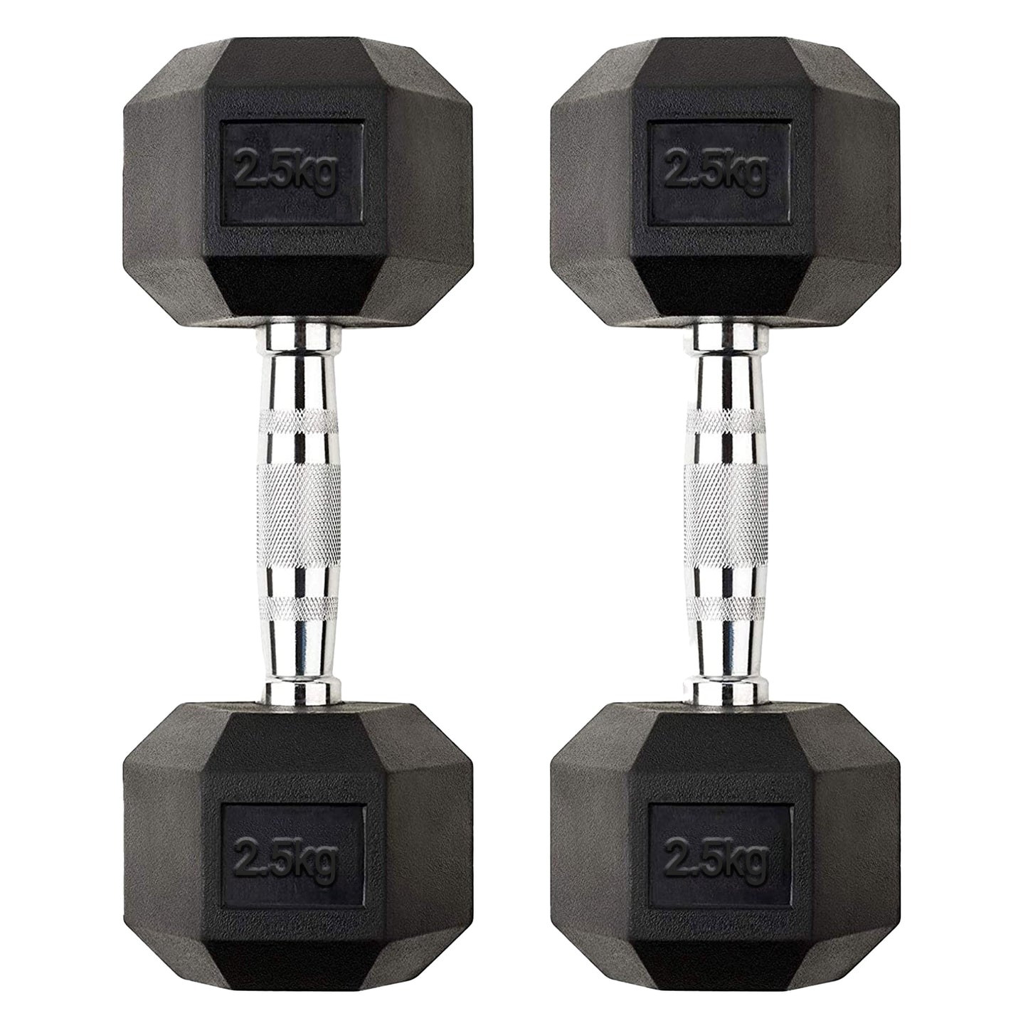 2.5kg Rubber Hex Dumbbells with Metal Handles – Anti-Roll Design for Strength Training, Muscle Toning & Home Gym Workouts – Compact Fitness Weights