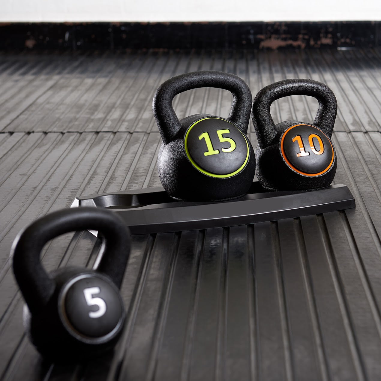 3-Piece Kettlebell Weight Set – 5lb, 10lb, 15lb with Storage Stand | Vinyl-Coated Kettlebells for Home Gym Strength, Cardio, Toning, & Functional Fitness Training