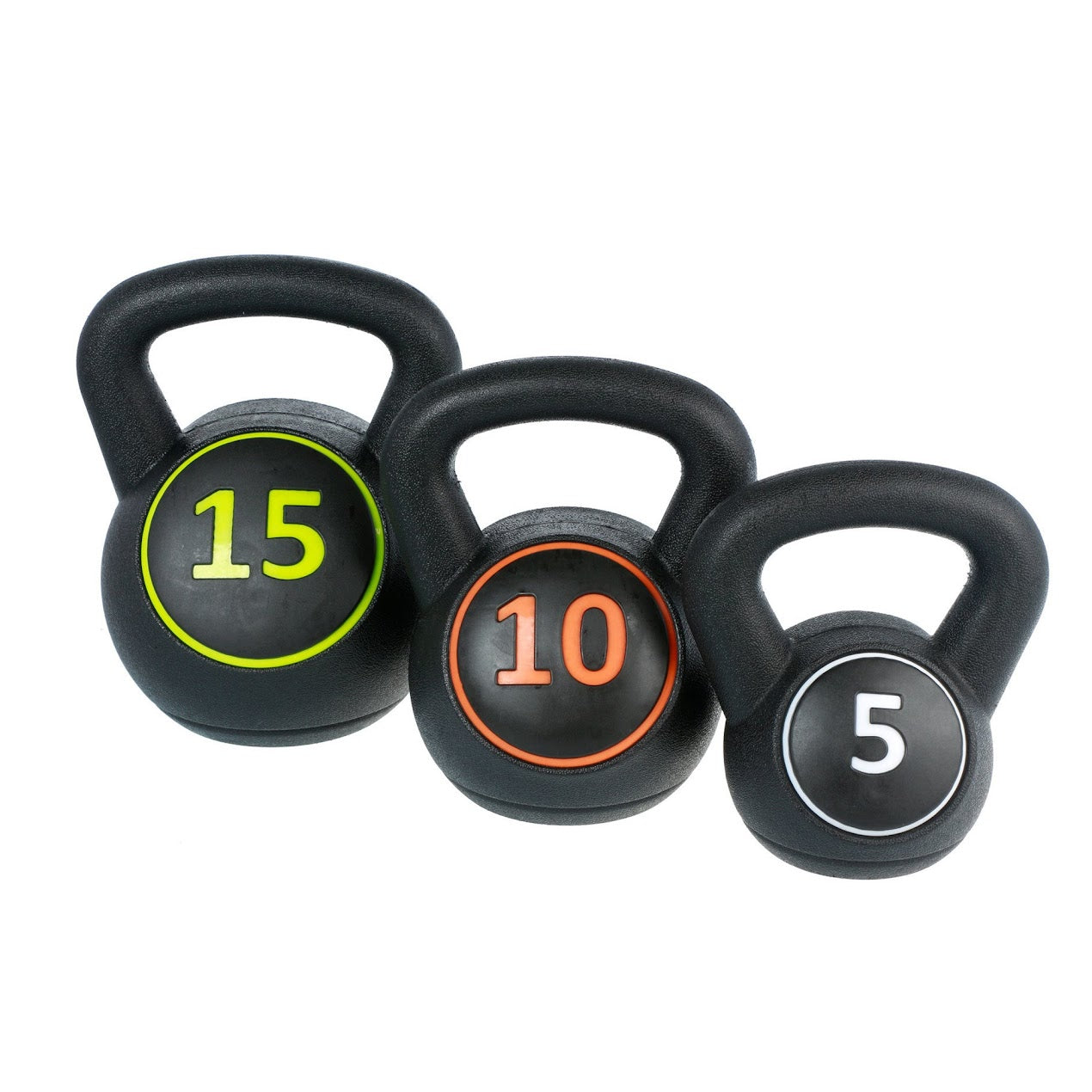 3-Piece Kettlebell Weight Set – 5lb, 10lb, 15lb with Storage Stand | Vinyl-Coated Kettlebells for Home Gym Strength, Cardio, Toning, & Functional Fitness Training