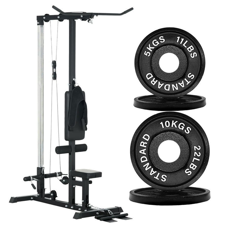 LAT Pulldown Machine with Dual Pulley – Adjustable Seat, Full Back & Arm Workout – Space-Saving Home Gym Station