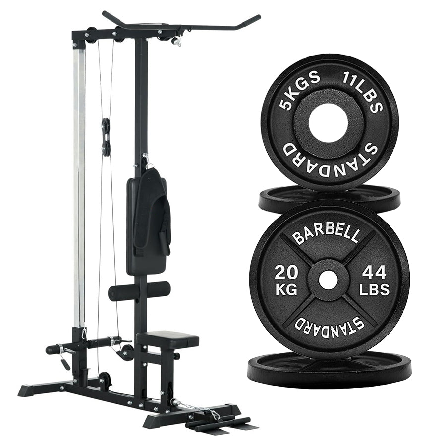 LAT Pulldown Machine with Dual Pulley – Adjustable Seat, Full Back & Arm Workout – Space-Saving Home Gym Station