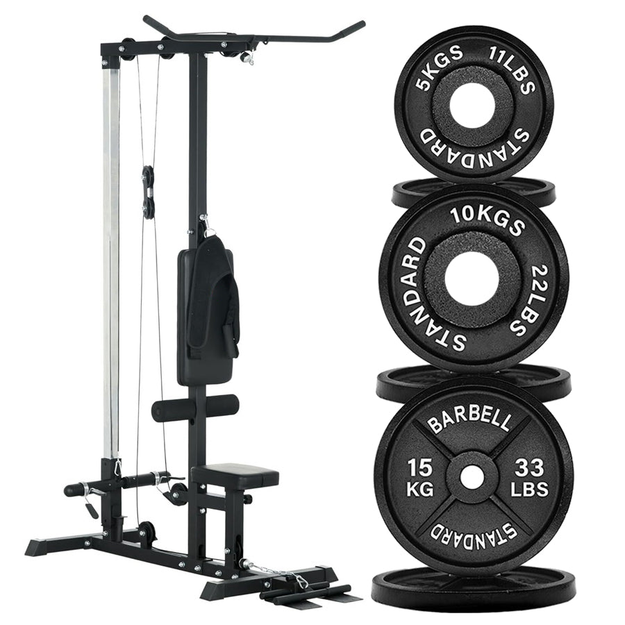 LAT Pulldown Machine with Dual Pulley – Adjustable Seat, Full Back & Arm Workout – Space-Saving Home Gym Station