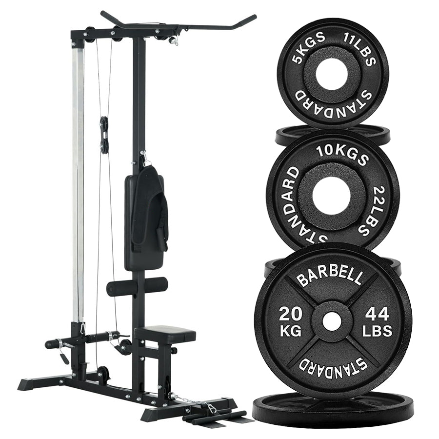 LAT Pulldown Machine with Dual Pulley – Adjustable Seat, Full Back & Arm Workout – Space-Saving Home Gym Station