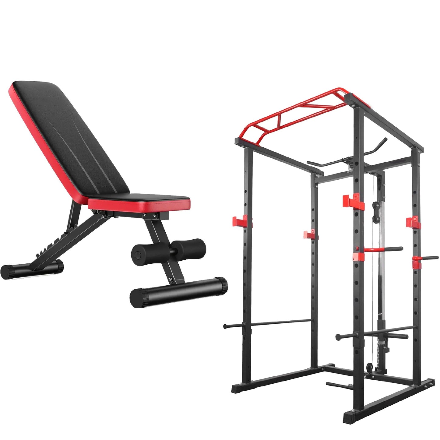 Professional Power Multi Cage with Pulley System – Adjustable Strength Rack with Pull-Up Bar & Spotters – Commercial-Grade Home Gym Station