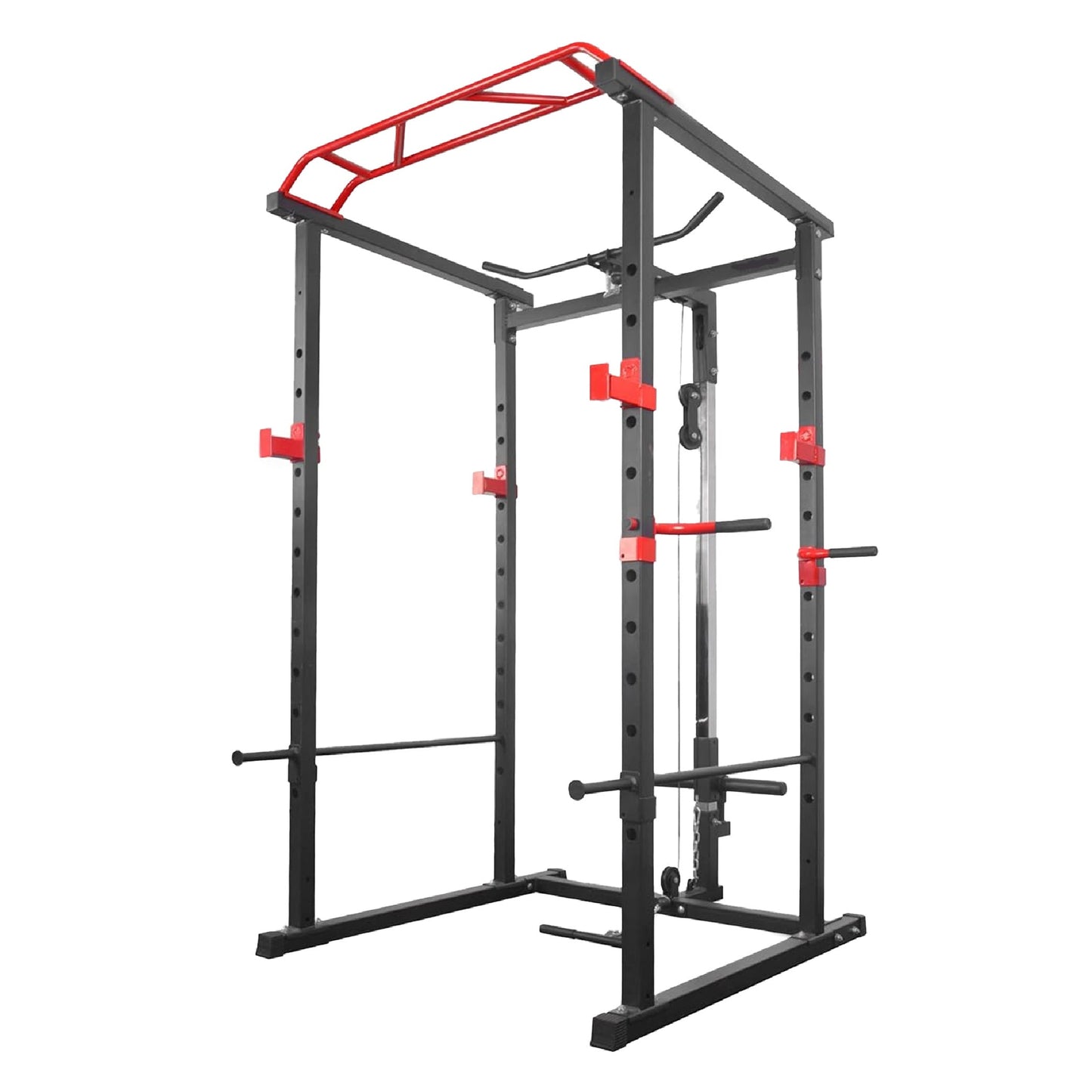 Professional Power Multi Cage with Pulley System – Adjustable Strength Rack with Pull-Up Bar & Spotters – Commercial-Grade Home Gym Station