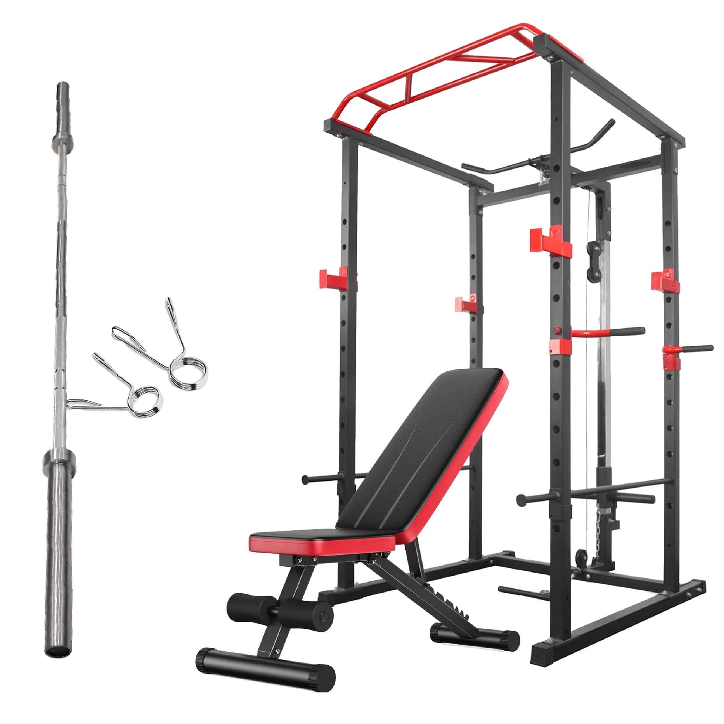 Professional Power Multi Cage with Pulley System – Adjustable Strength Rack with Pull-Up Bar & Spotters – Commercial-Grade Home Gym Station