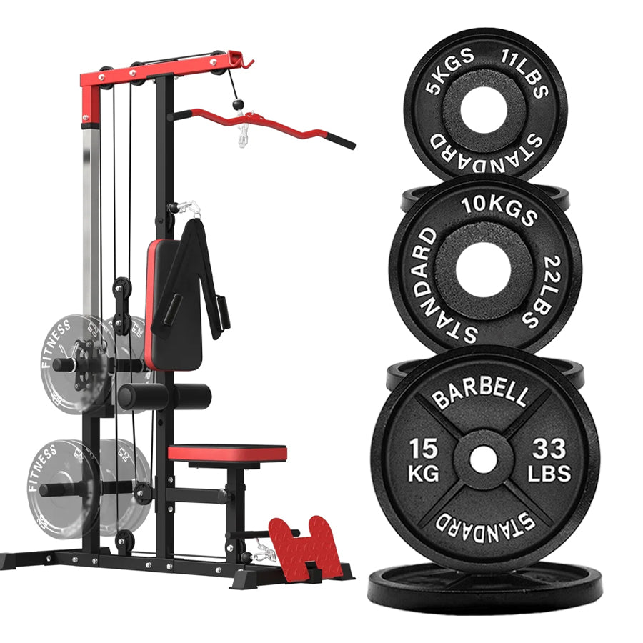 LAT Pulldown Machine with Dual Pulley – Adjustable Seat, Full Back & Arm Workout – Space-Saving Home Gym Station