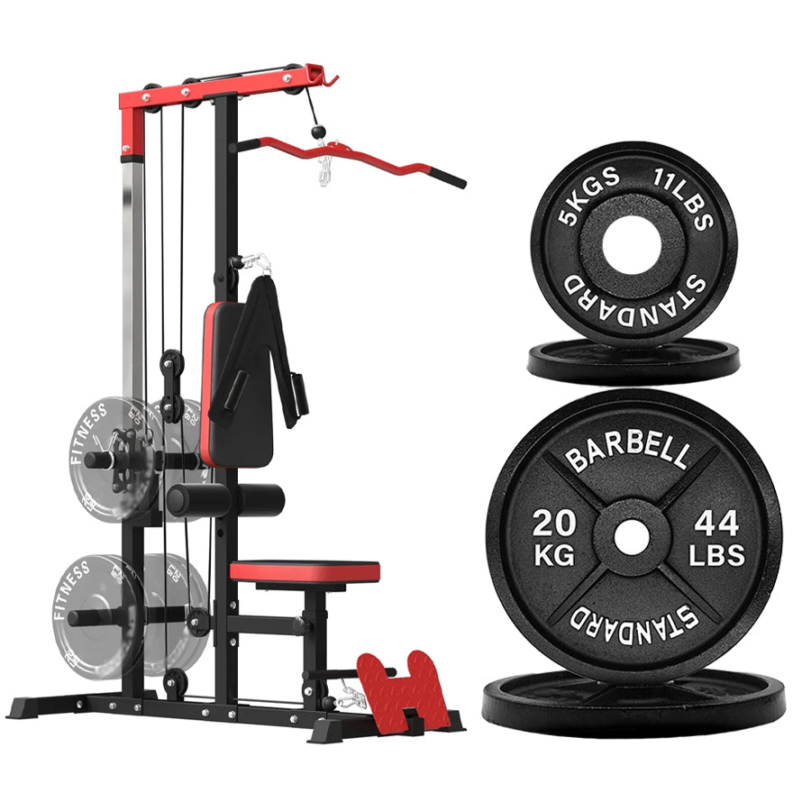 LAT Pulldown Machine with Dual Pulley – Adjustable Seat, Full Back & Arm Workout – Space-Saving Home Gym Station