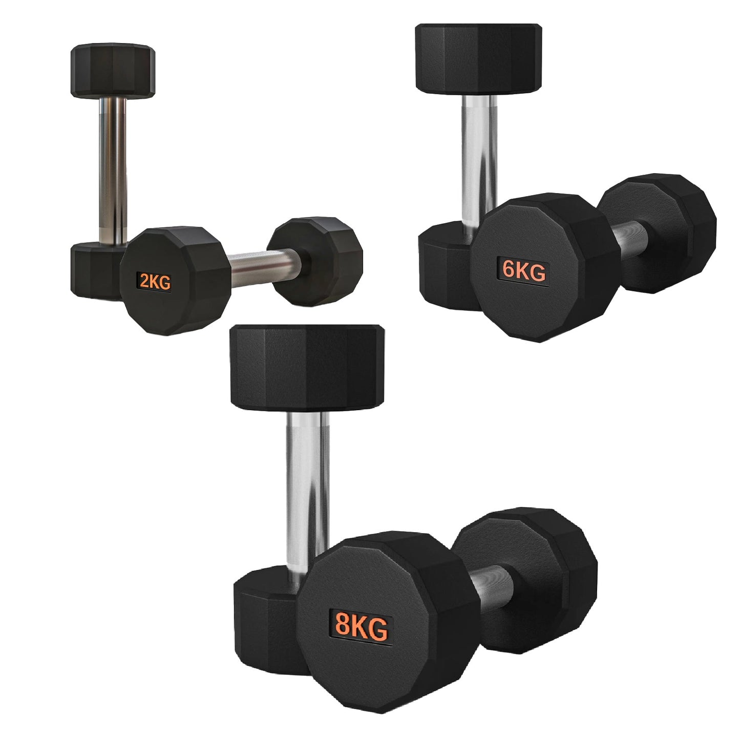 Premium Rubber-Coated Hex Dumbbells – Anti-Roll Design with Knurled Grip, Commercial-Grade Weights