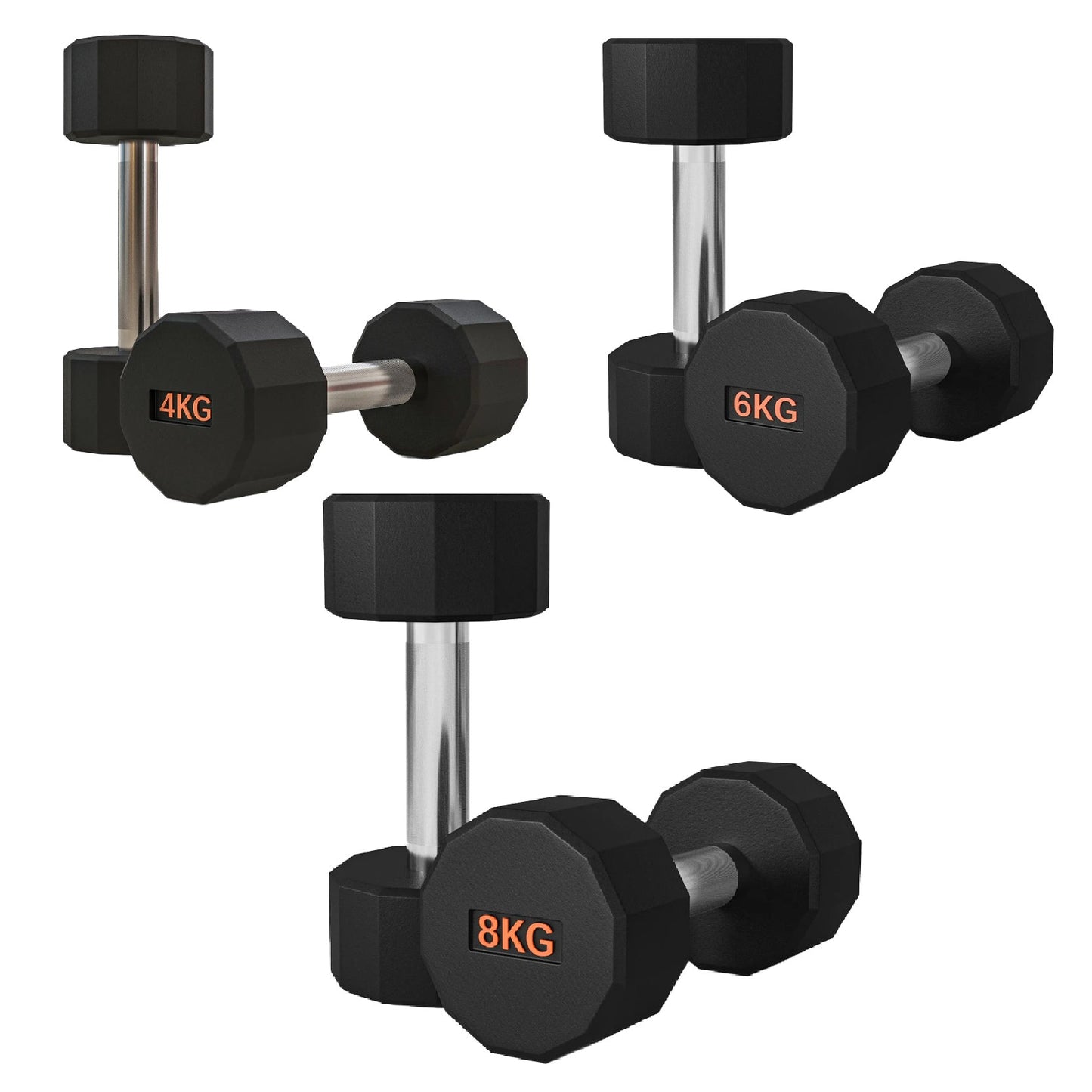 Premium Rubber-Coated Hex Dumbbells – Anti-Roll Design with Knurled Grip, Commercial-Grade Weights