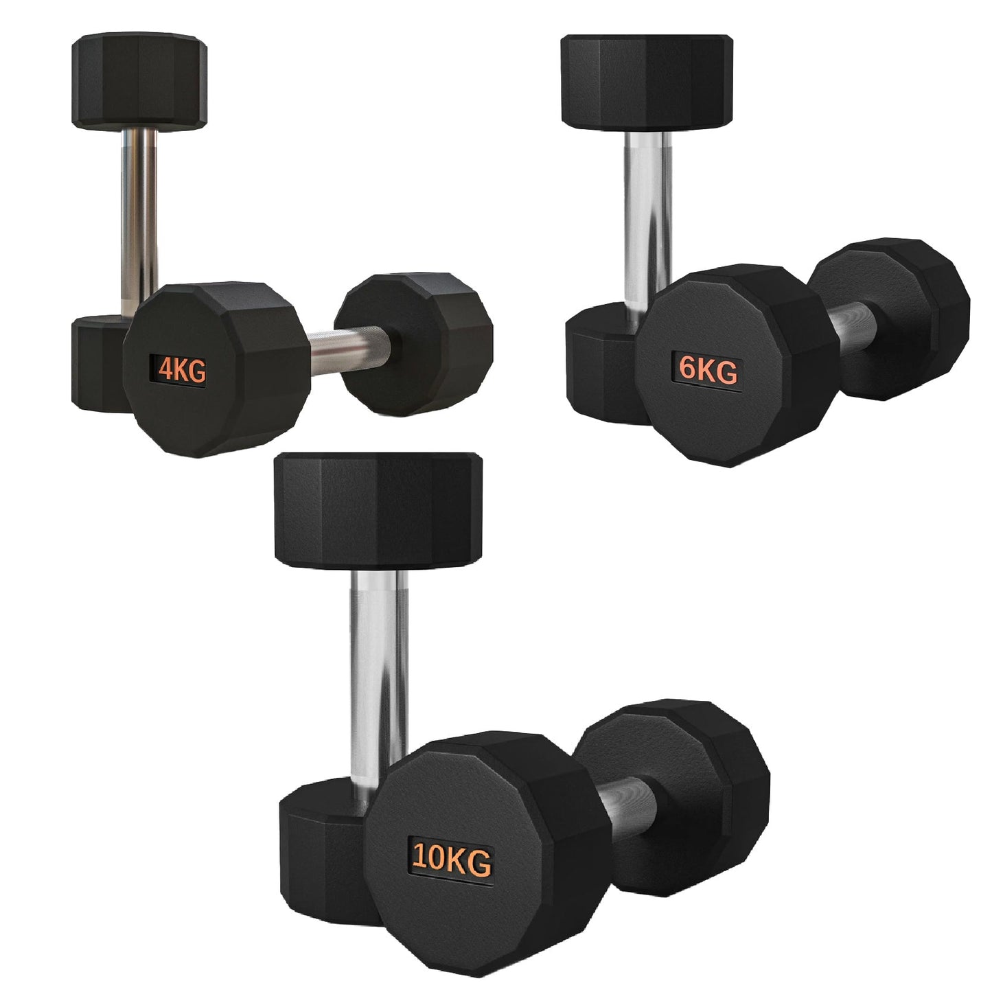 Premium Rubber-Coated Hex Dumbbells – Anti-Roll Design with Knurled Grip, Commercial-Grade Weights