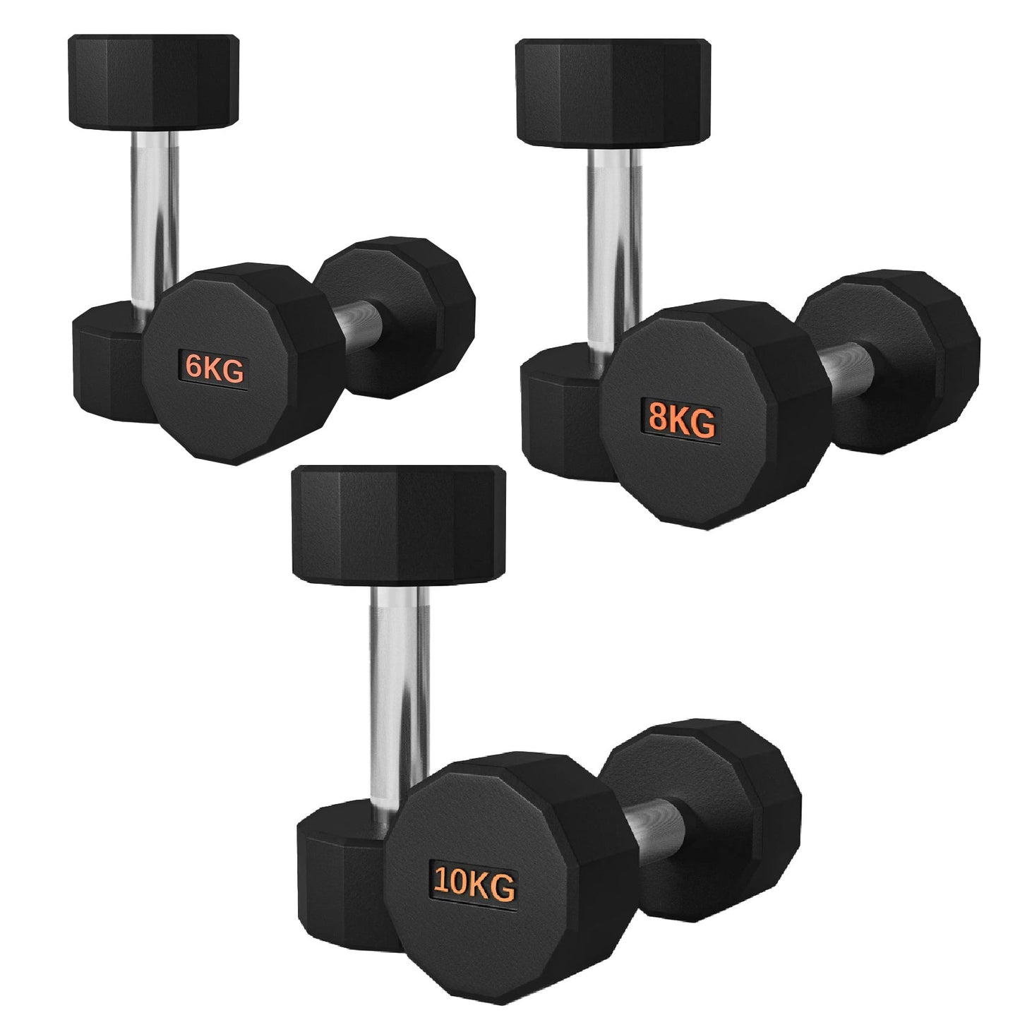 Premium Rubber-Coated Hex Dumbbells – Anti-Roll Design with Knurled Grip, Commercial-Grade Weights