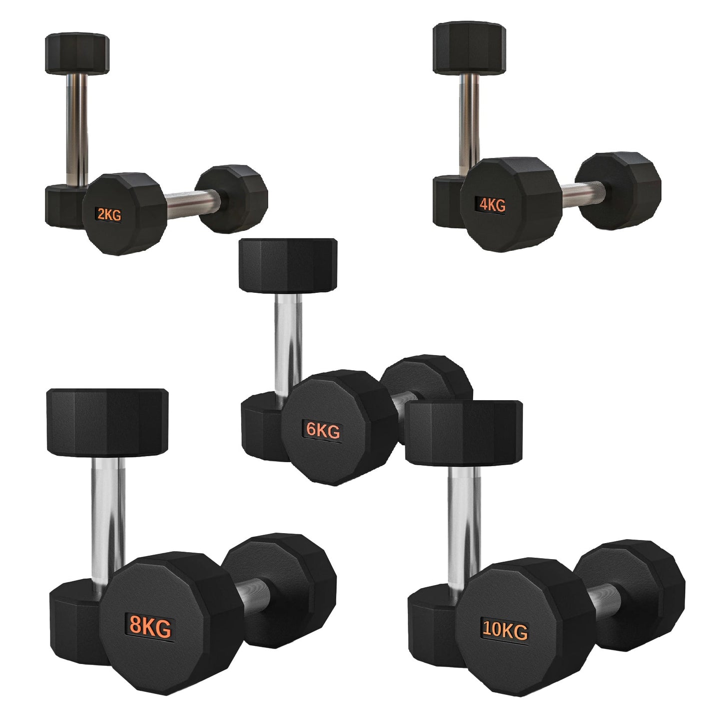 Premium Rubber-Coated Hex Dumbbells – Anti-Roll Design with Knurled Grip, Commercial-Grade Weights