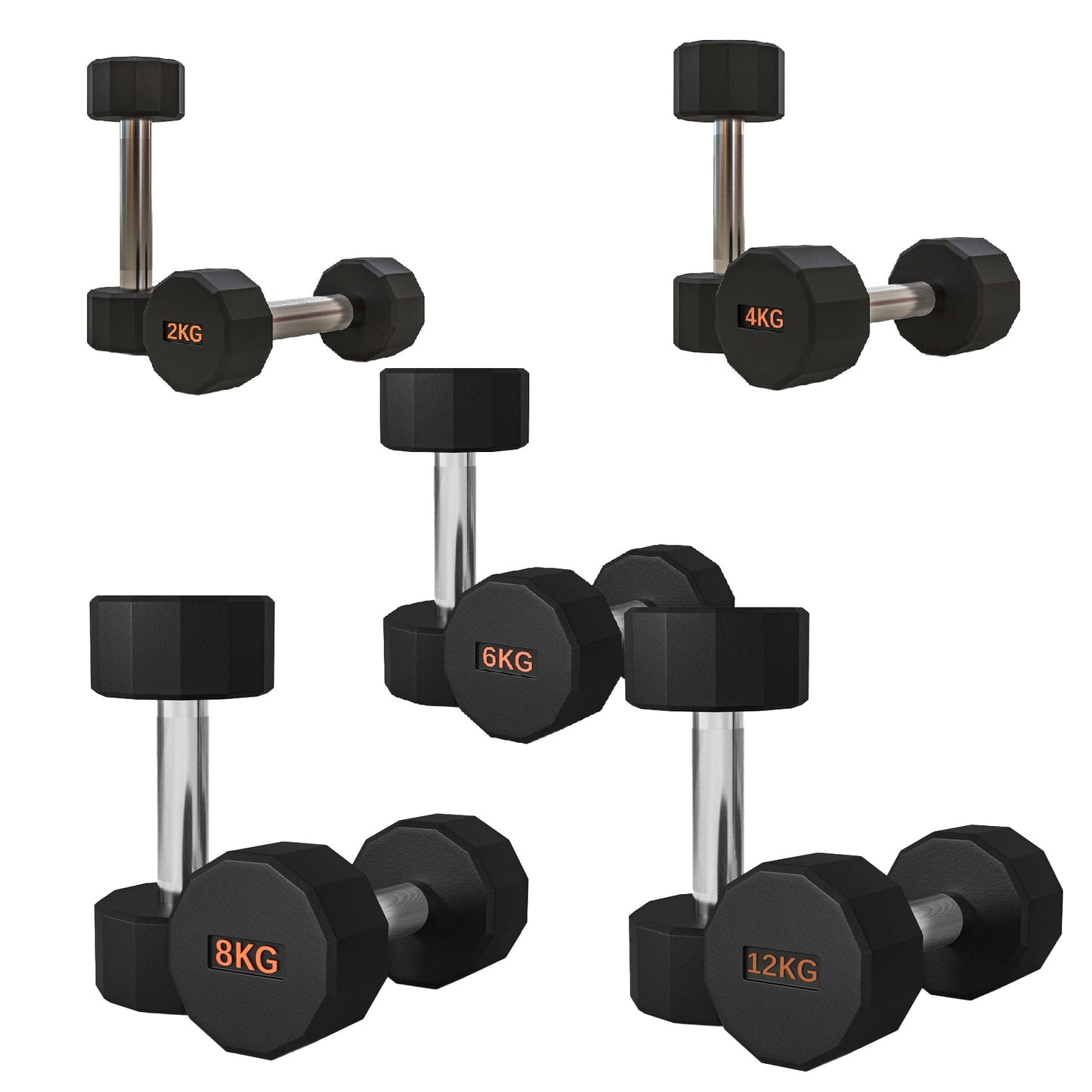 Premium Rubber-Coated Hex Dumbbells – Anti-Roll Design with Knurled Grip, Commercial-Grade Weights