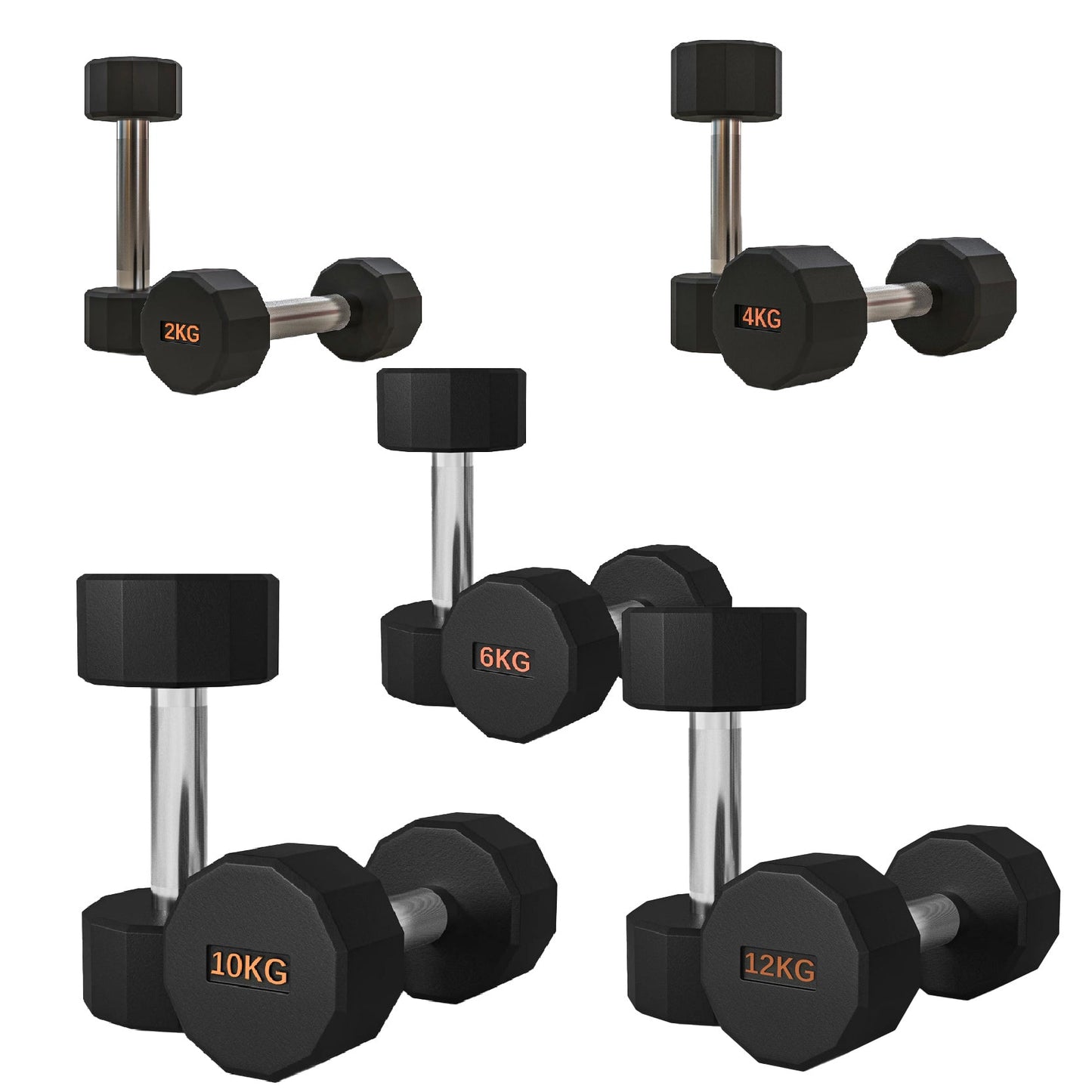 Premium Rubber-Coated Hex Dumbbells – Anti-Roll Design with Knurled Grip, Commercial-Grade Weights