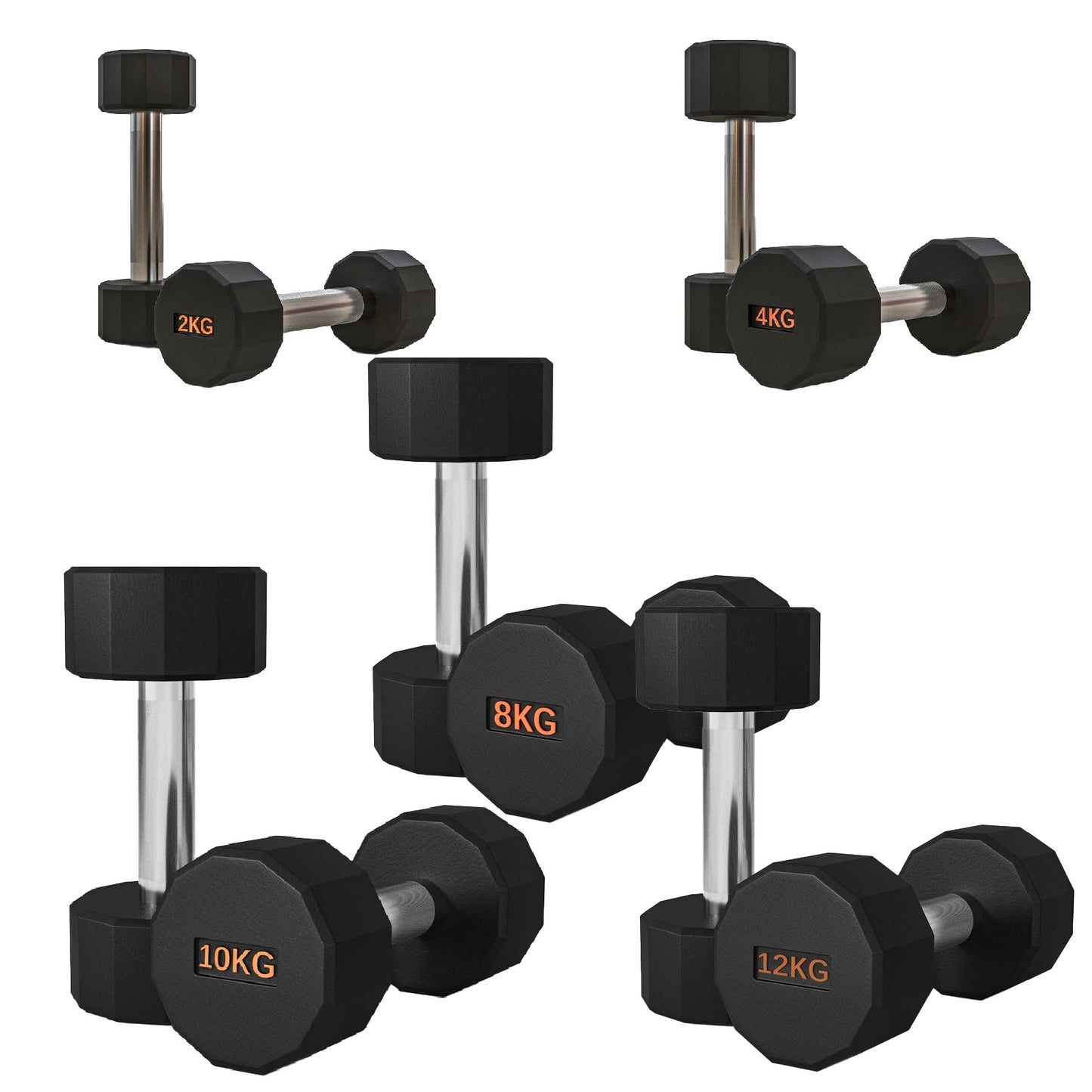 Premium Rubber-Coated Hex Dumbbells – Anti-Roll Design with Knurled Grip, Commercial-Grade Weights