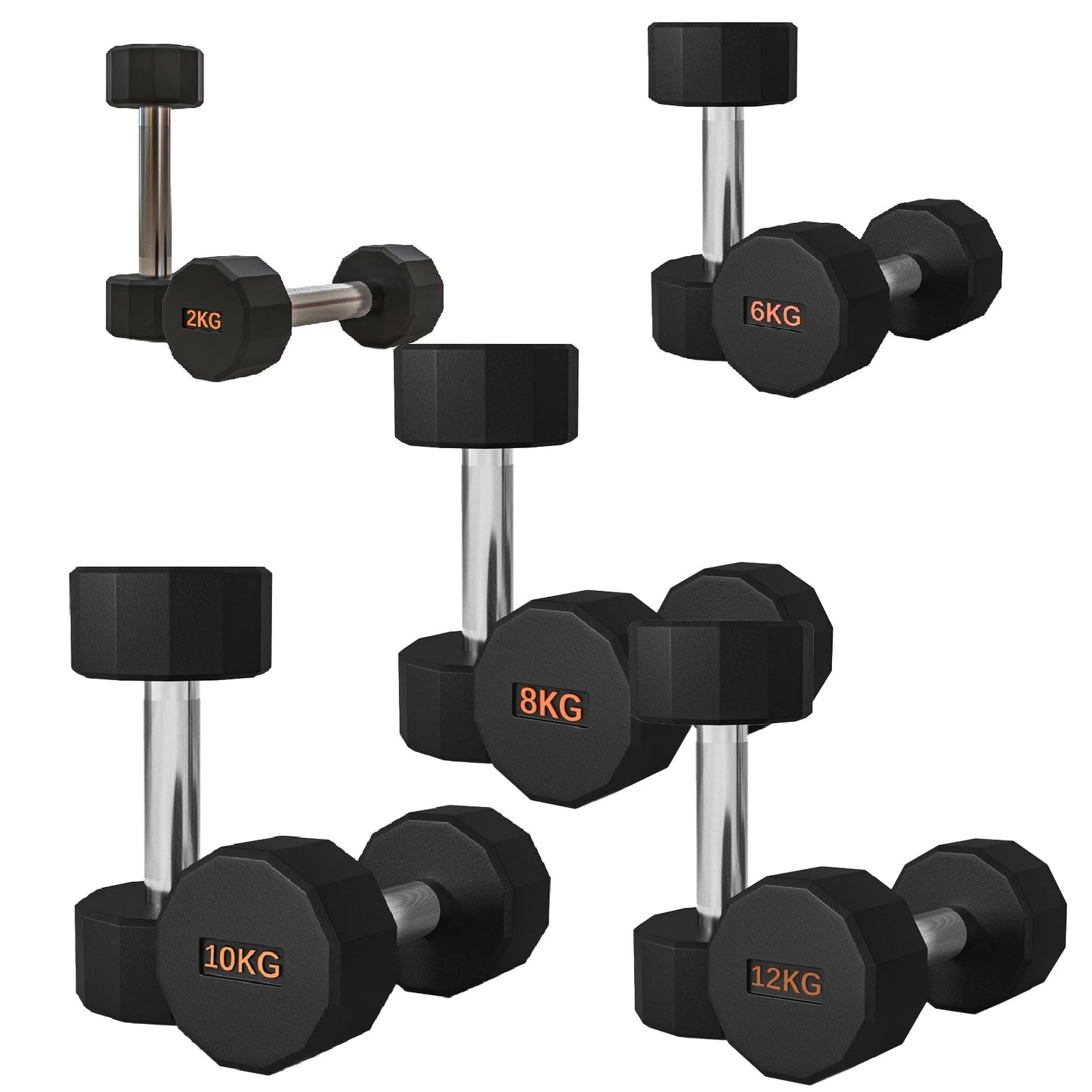 Premium Rubber-Coated Hex Dumbbells – Anti-Roll Design with Knurled Grip, Commercial-Grade Weights
