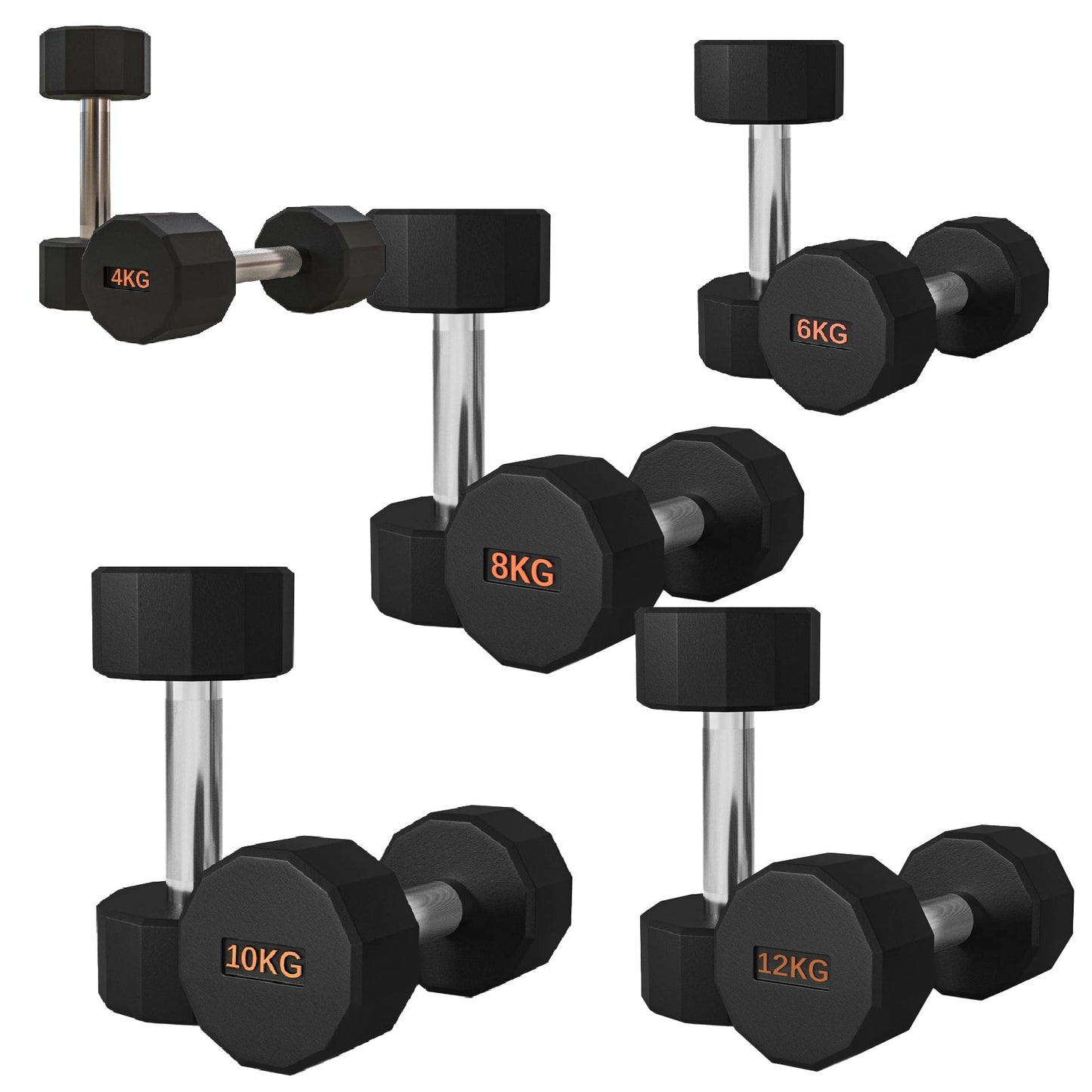 Premium Rubber-Coated Hex Dumbbells – Anti-Roll Design with Knurled Grip, Commercial-Grade Weights