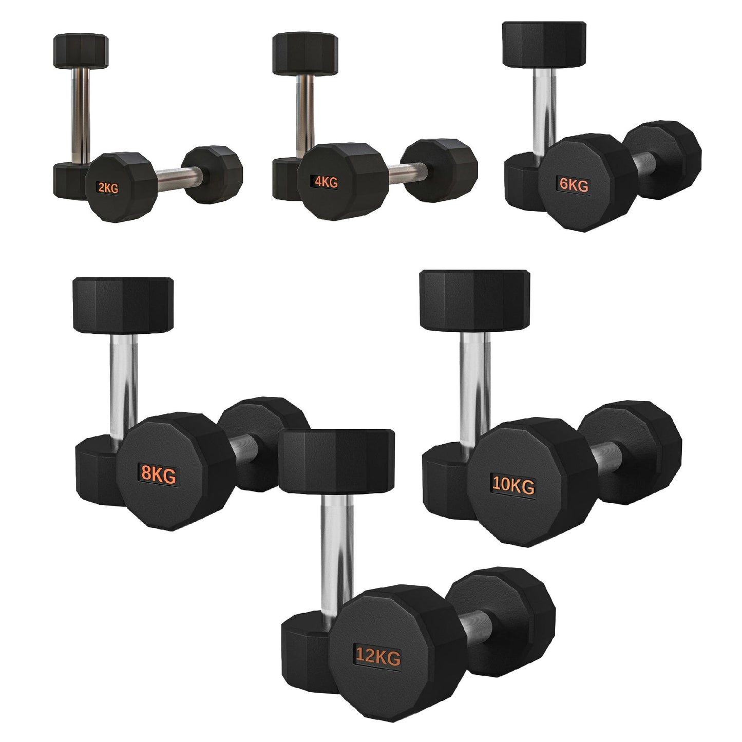 Premium Rubber-Coated Hex Dumbbells – Anti-Roll Design with Knurled Grip, Commercial-Grade Weights