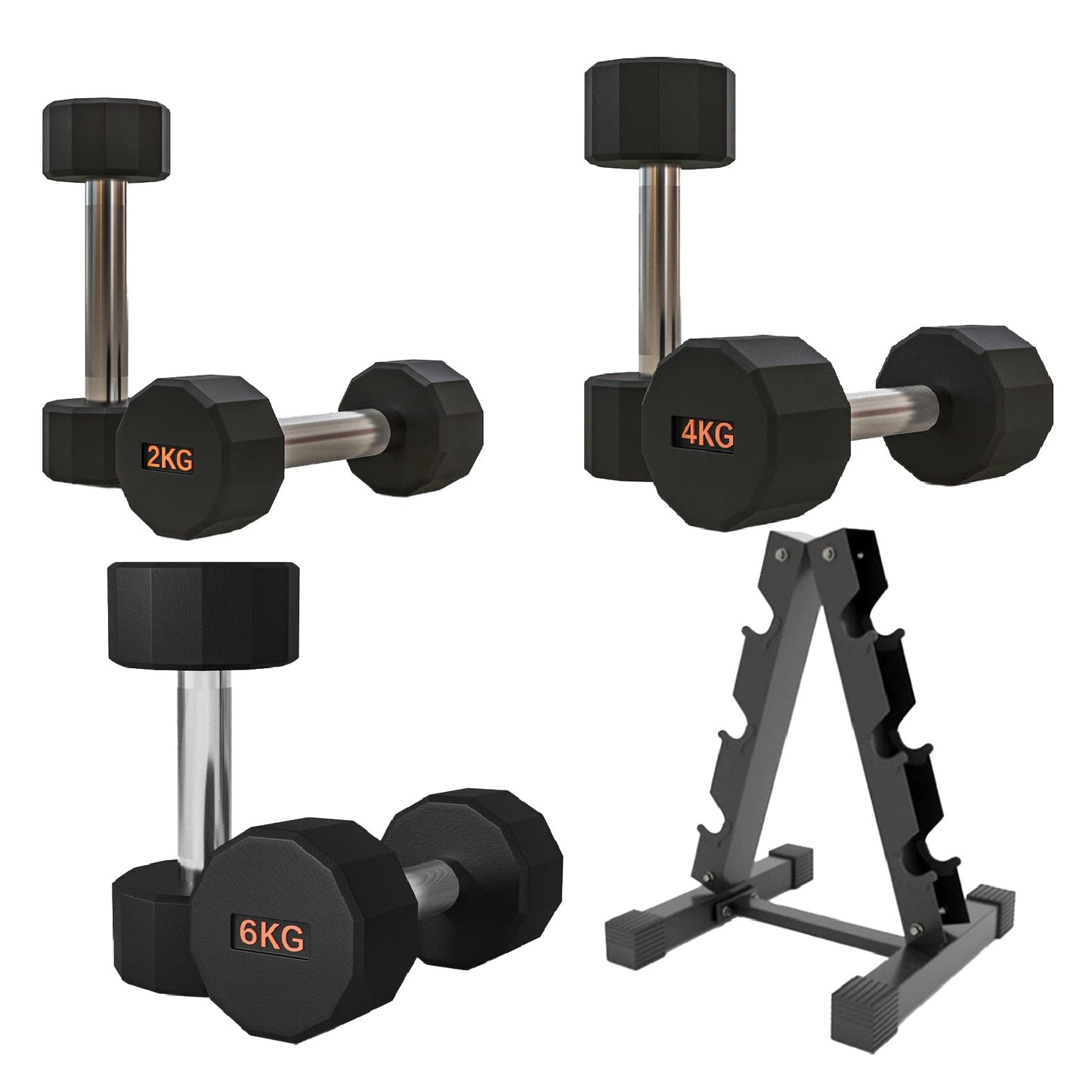Premium Rubber-Coated Hex Dumbbells – Anti-Roll Design with Knurled Grip, Commercial-Grade Weights