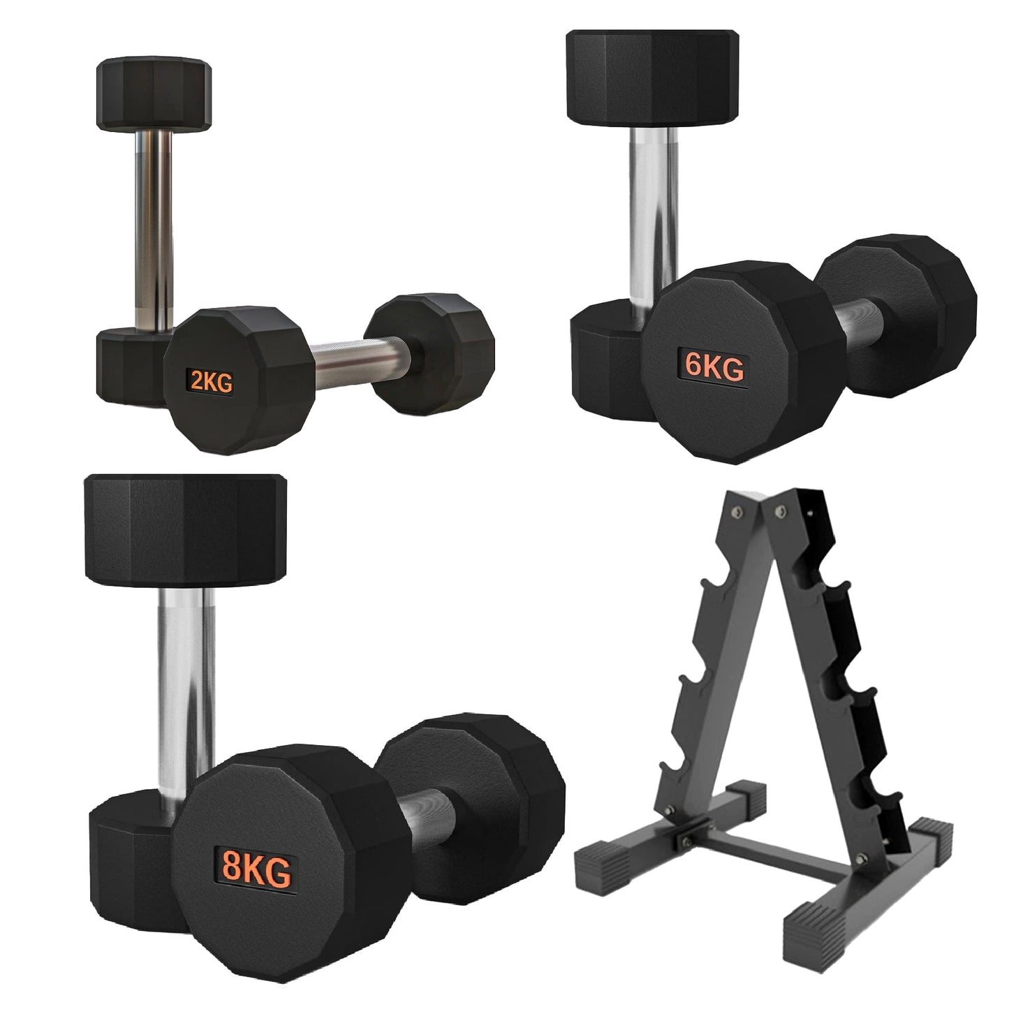Premium Rubber-Coated Hex Dumbbells – Anti-Roll Design with Knurled Grip, Commercial-Grade Weights
