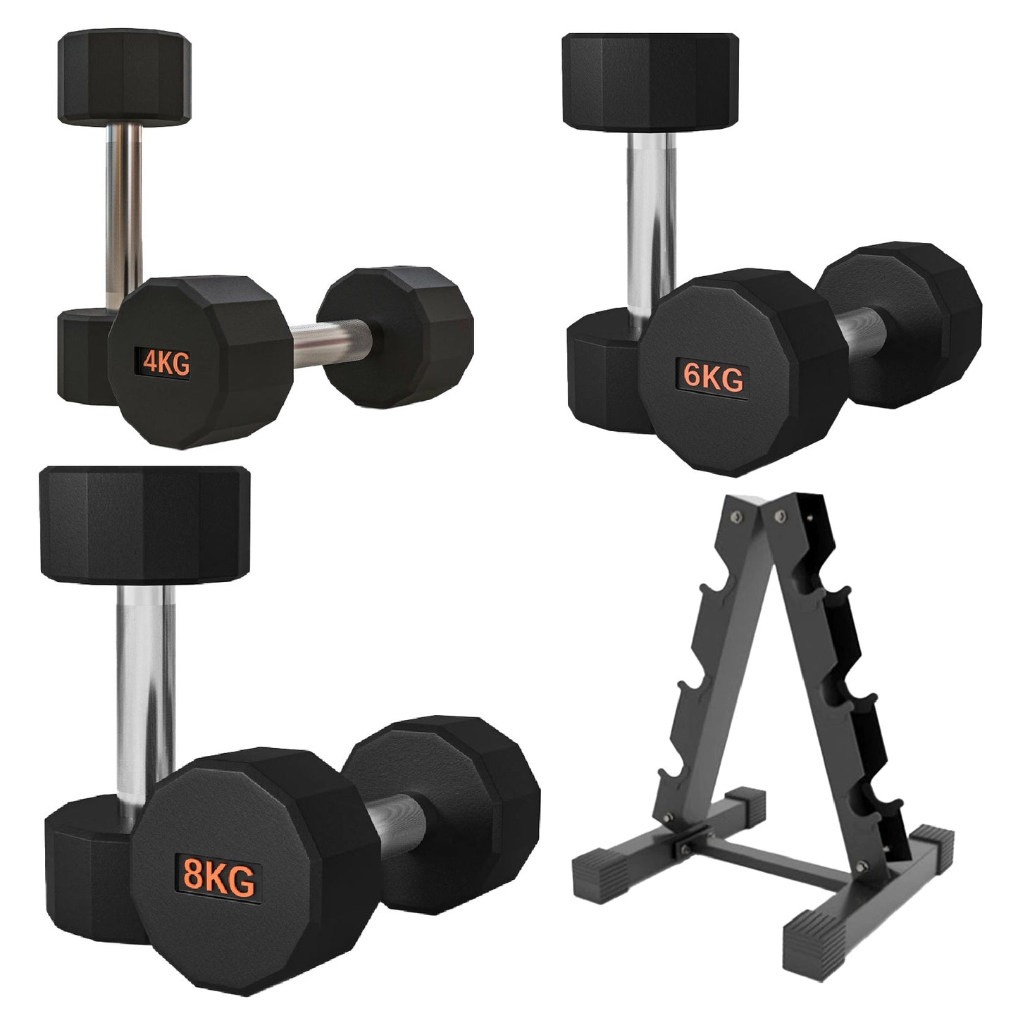 Premium Rubber-Coated Hex Dumbbells – Anti-Roll Design with Knurled Grip, Commercial-Grade Weights